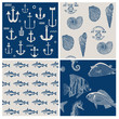 Fish and Marine Background Set - for scrapbook or design - in ve