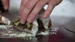 Cutting poppyseed stollen or mohnstollen