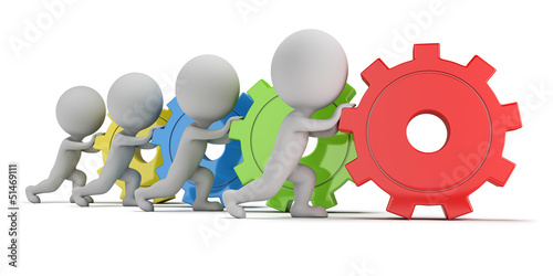 Illustration: 3d small people - team with gears 3d small people - team with gears