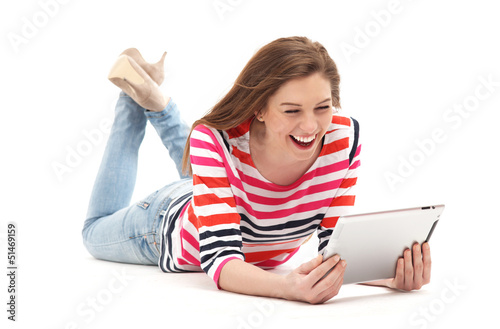 Photo: Excited woman with digital tablet Excited woman with digital tablet