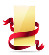 vertical golden card with red ribbon