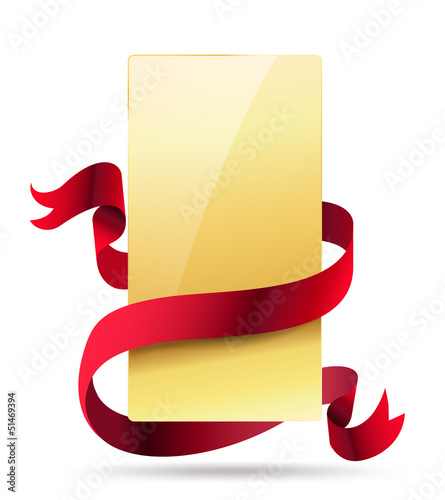 Vector: vertical golden card with red ribbon vertical golden card with red ribbon
