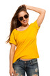 Positive young woman in sunglasses