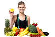 The beautiful girl with fruits and vegetables