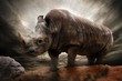 Huge rhinoceros against stormy sky