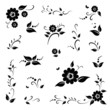 Vector set of black flowers and leaves