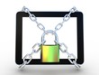 3d illustration of tablet computer locked with chains and padloc