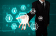 Businessman pressing virtual media type of buttons