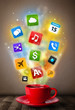 Coffee mug with colorful media icons