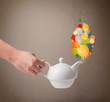 Coffee pot with colorful speech bubbles