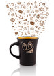 Coffee-mug with hand drawn media icons