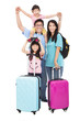 Photo: happy family with suitcase going on holiday happy family with suitcase going on holiday
