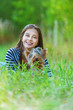 Photo: smiling woman with Yorkshire Terrier smiling woman with Yorkshire Terrier