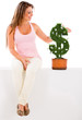Woman nurturing money plant