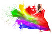 Woman dress turning into color paint