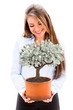 Business woman with a money tree