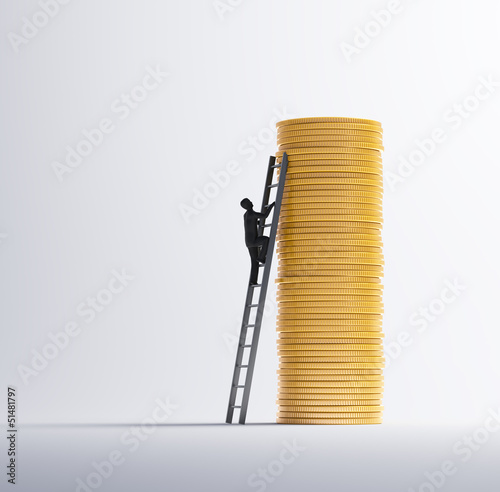 Illustration: Man climbing a pile of coins Man climbing a pile of coins
