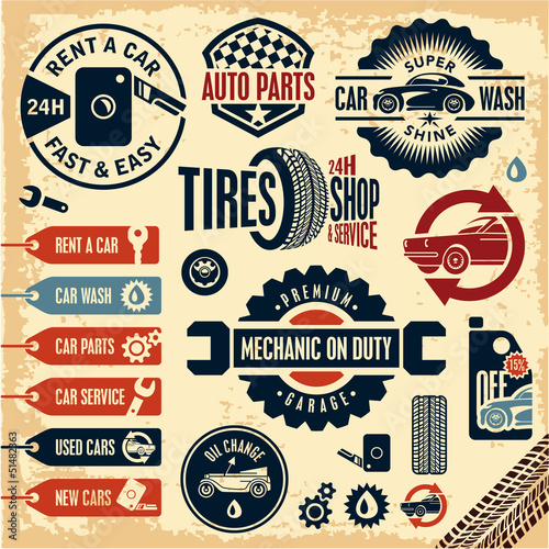 Vector: Car service icons set. Vintage labels. Car service icons set. Vintage labels.