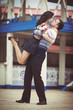 Romantic teenager couple with flowers on dating Romantic teenager couple with flowers on dating