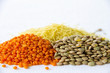 Close up of red green lentils and vermicelli