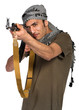 Terrorist with automatic gun on white background