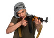 Terrorist with automatic gun on white background