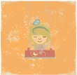 Lonely retro girl with bird