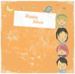 Happy children with banner vector background