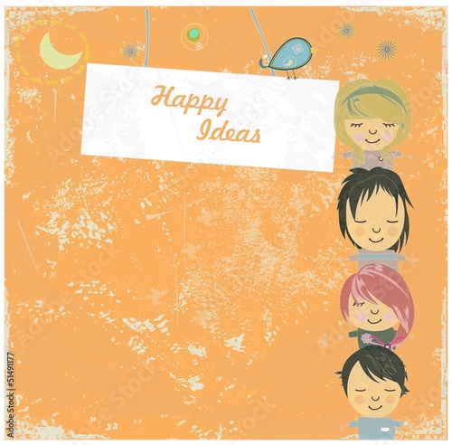 Vector: Happy children with banner vector background Happy children with banner vector background