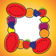 Vektor: Seamless background pattern- melon,orange,grapes,lemon & plum ve Seamless background pattern- melon,orange,grapes,lemon & plum ve