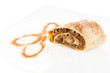 Apple strudel on a white plate
