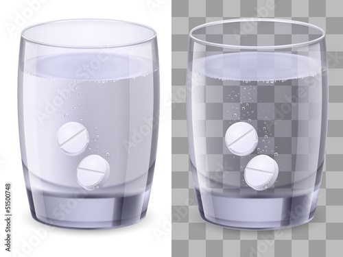 Vector: Glass of water and pills Glass of water and pills
