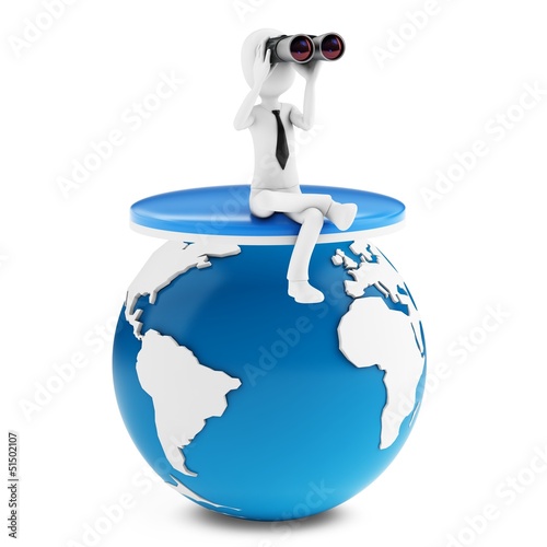 Illustration: 3d man businessman holding binoculars looking for opportunities 3d man businessman holding binoculars looking for opportunities
