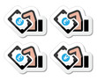 Hand with money icon - dollar, euro, yen, pound