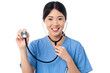 Female physician posing with stethoscope