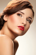 Photo: Red lip. Woman with nice makeup and red lipstick Red lip. Woman with nice makeup and red lipstick