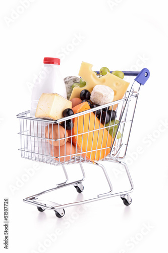 Photo: shopping cart with dairy product shopping cart with dairy product