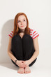 portrait of cute redheaded girl, isolated on white background