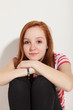 portrait of cute redheaded girl, isolated on white background