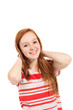 portrait of cute redheaded girl, isolated on white background