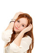 portrait of cute redheaded girl, isolated on white background