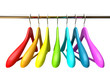 Colored wood hangers isolated on the white background