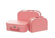 three vintage red and white suitcases, isolated