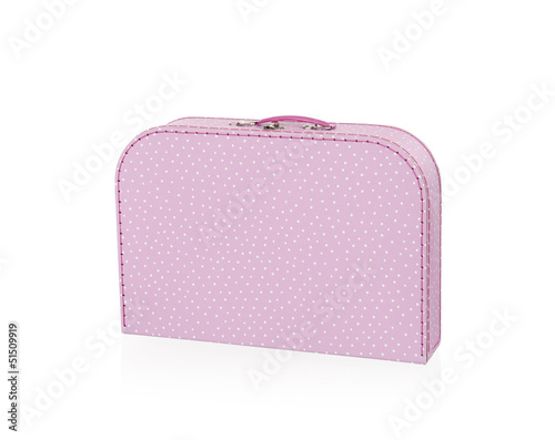 Photo: pink with white dots suitcase, isolated on white pink with white dots suitcase, isolated on white