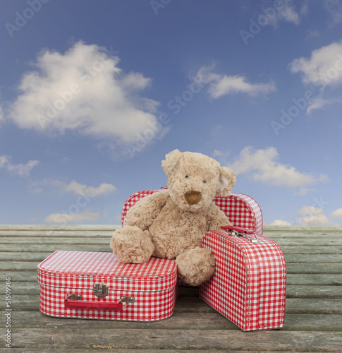 Photo: teddy bear and vintage suitcases teddy bear and vintage suitcases