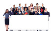 Business people team with banner.