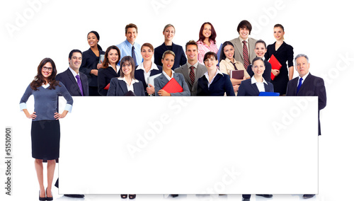 Photo: Business people team with banner. Business people team with banner.