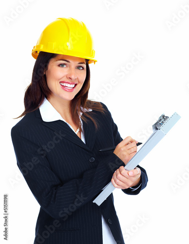 Photo: Worker contractor woman. Worker contractor woman.