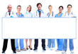 Group of medical doctors with banner.