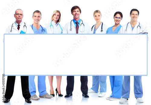 Photo: Group of medical doctors with banner. Group of medical doctors with banner.